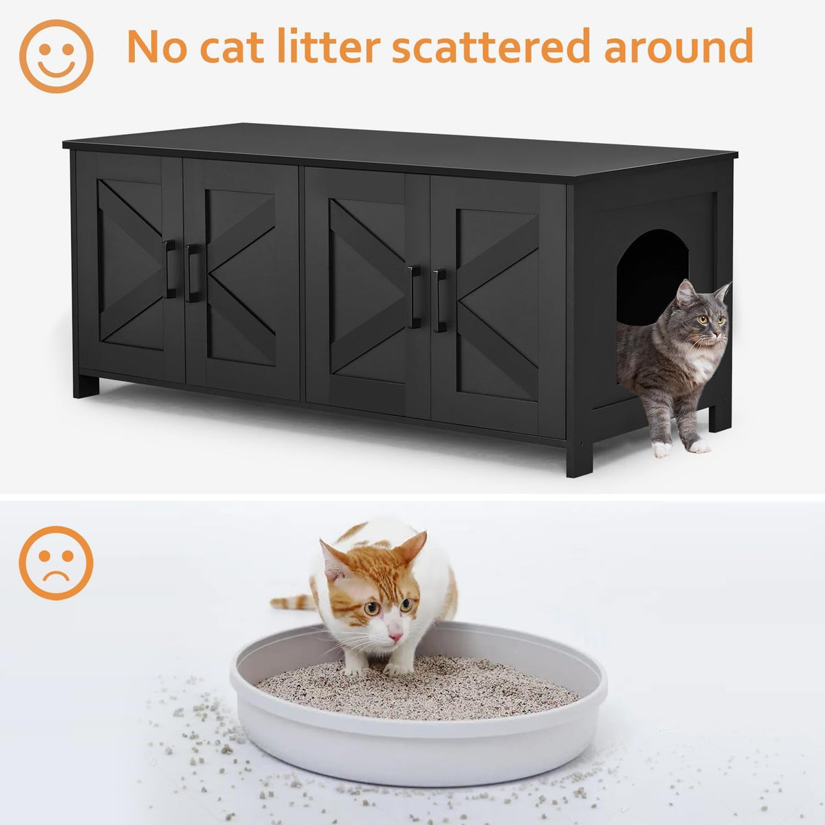 47.2”L Cat Litter Box Enclosure for 2 Cats, Black