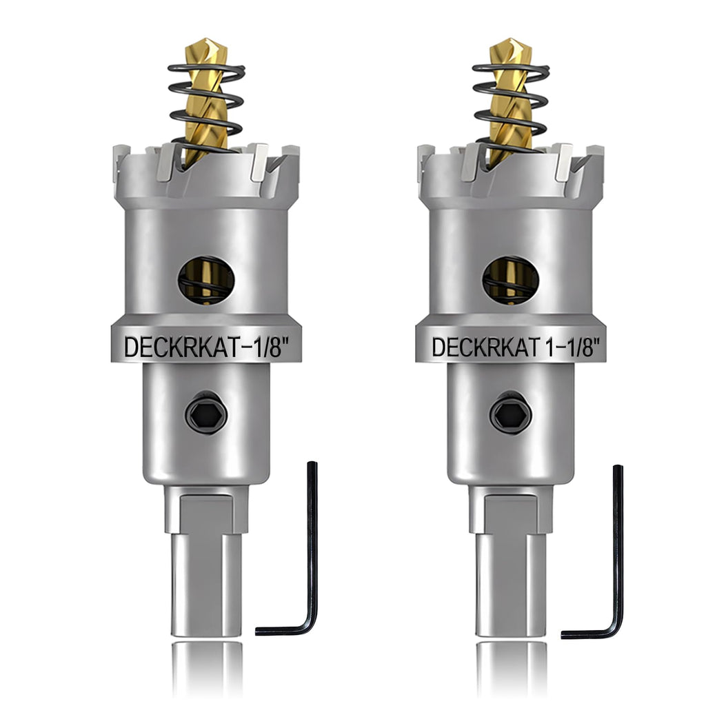 2-Pack 1-1/8" TCT Hole Saws for Hard Metal, Heavy Duty 28mm Tungsten Carbide Tipped Hole Cutters Set with Spring-Loaded Pilot Drill Bits for Stainless Steel, Metal, Iron, and Plastic
