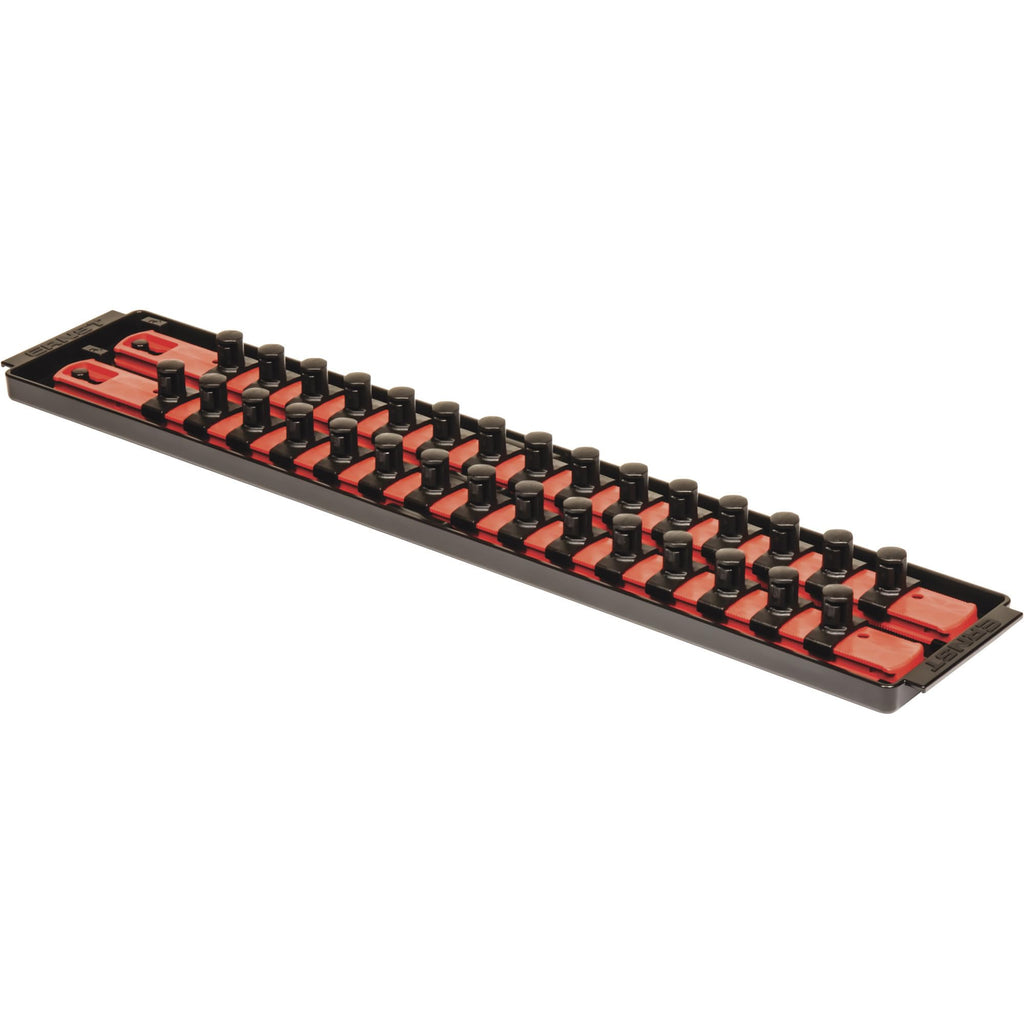 18-Inch Socket Boss 2-Rail 1/2-Inch-Drive Socket Organizer with Twist Lock Secure Hold and Toolbox Drawer Tray, Red