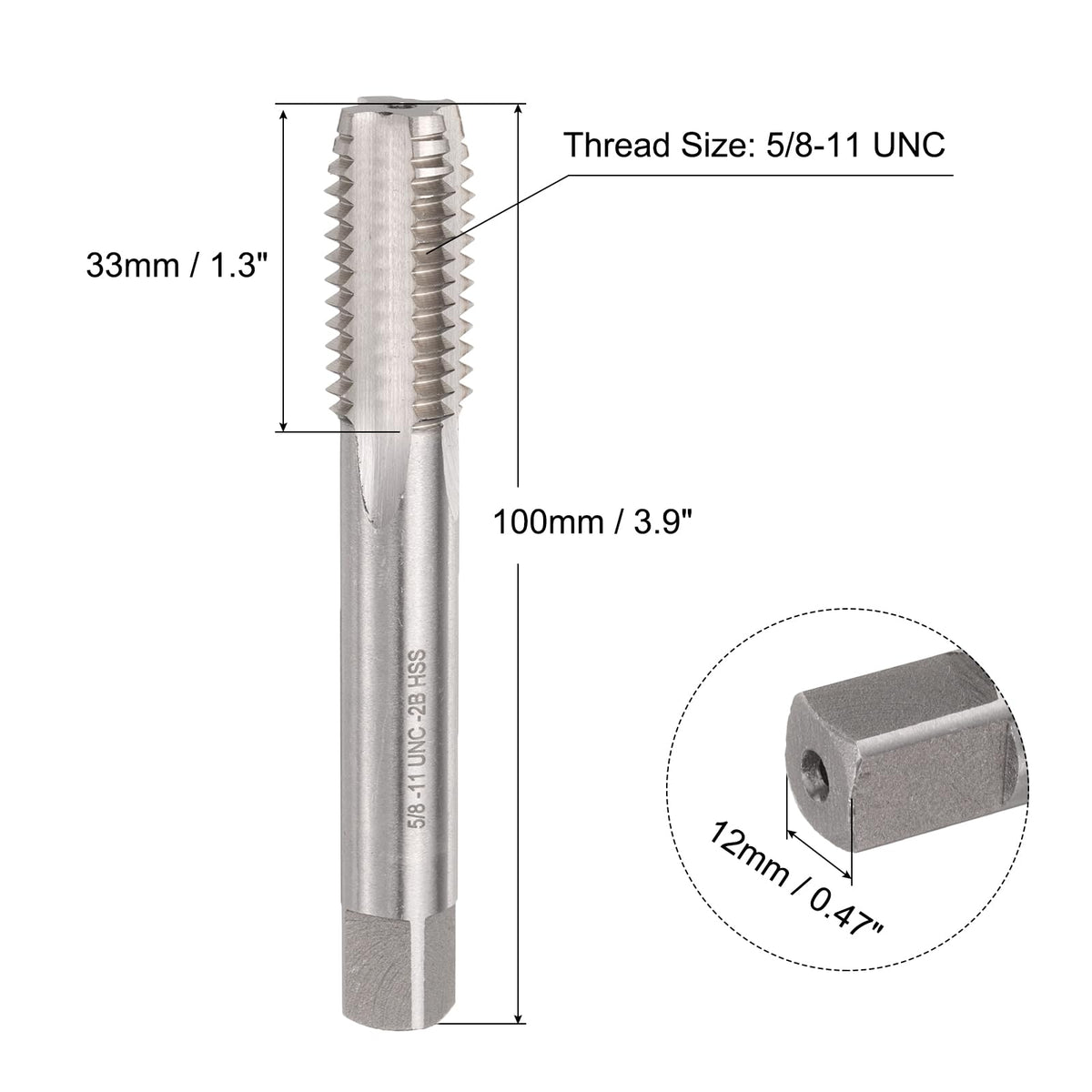 uxcell 5/8-11 UNC B2 Spiral Point Thread Tap, Screw Tap Threading Tapping Tool, High Speed Steel Machine Taps Tapping Bit