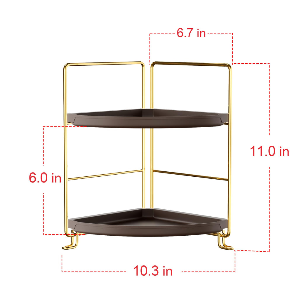 2-Tier Corner Bathroom Counter Organizer, Gold & Brown