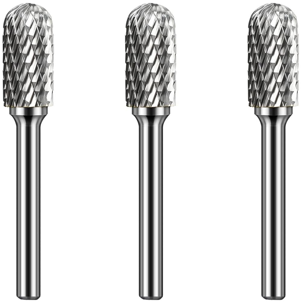 KOTVTM Carbide Burr Set 1/4" Shank SC-3 Die Grinder Bits Tungsten Double Cut Burr Bits (3/8" Cutter Dia X 0.80" Cutter Length) for Die Grinder Kits Metal Grinding Drilling Polishing (3pcs)