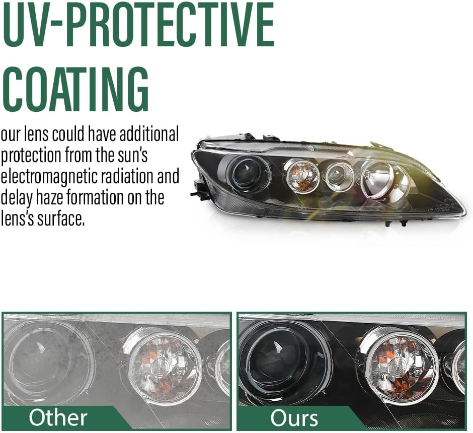 LQI Pair Headlights Assembly w/Bulb Compatible with Mazda 6 2006 2007 2008