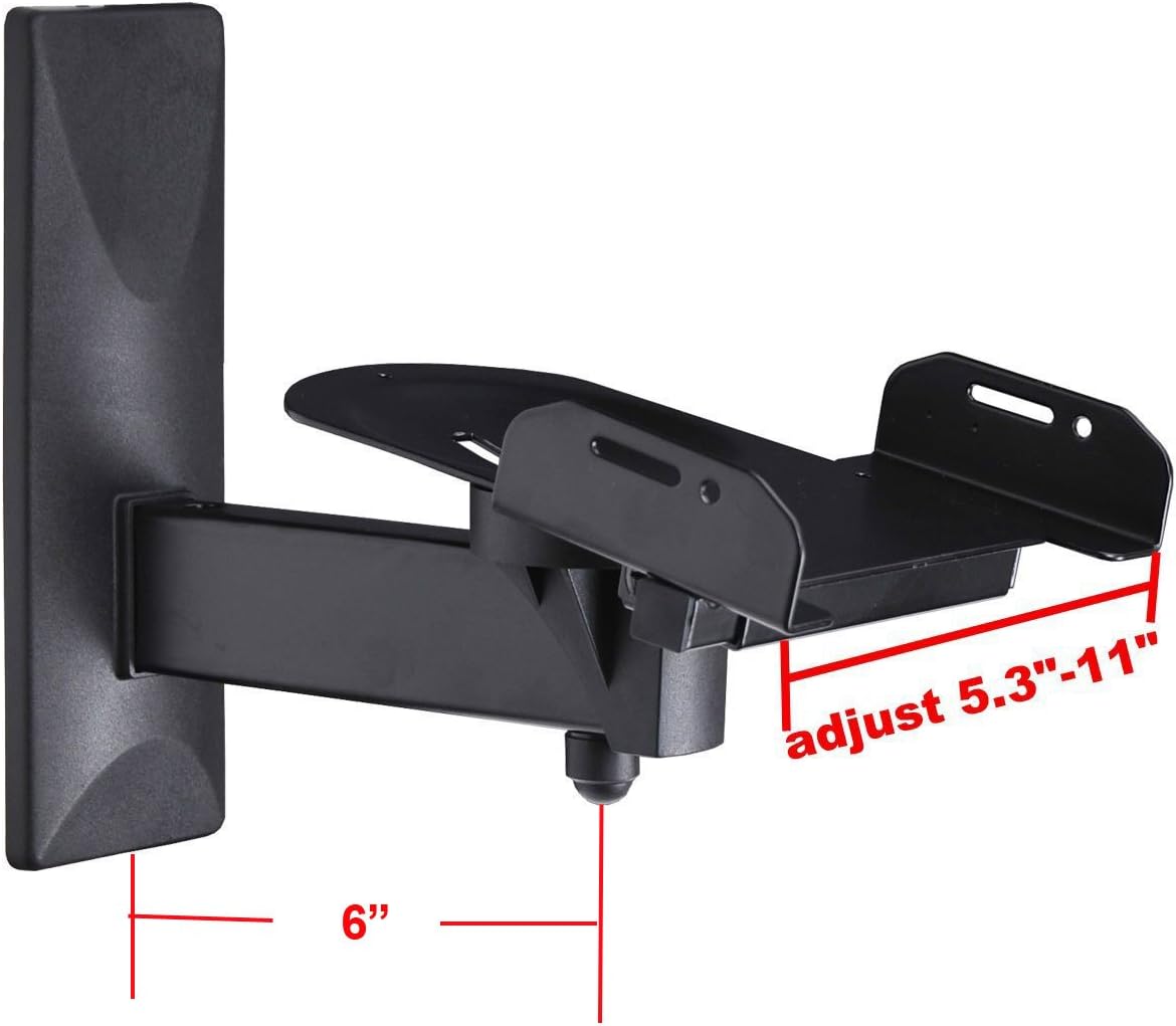 One Pair of Side Clamping Bookshelf Speaker Mounting Bracket with Swivel and Tilt for Large Surrounding Sound