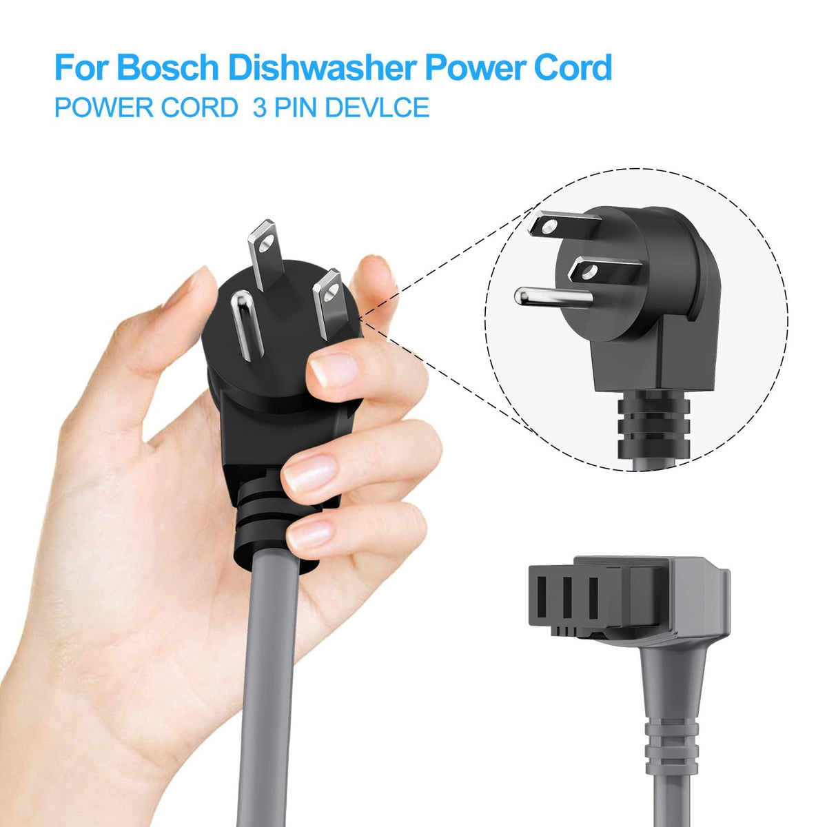 VHBW for Bosch Dishwashers Power Cord SMZPC002UC-00747210, Compatible with 24'' Bosch 800/300/500 Series Power Cord, Works with 00752018 Junction Box Plug Adapter (10A-18AWG)