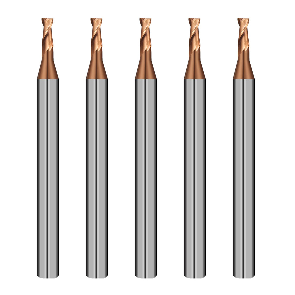 AYCHOLIZ 2 Flute 5/64" Carbide Square End Mill 5PCS Micrograin Milling Bits Sets TISIN Coating CNC Router Bit for Steel