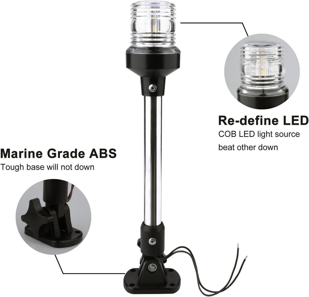 marinexplore Boat Stern Light 12'',White LED Anchor Light,Bimini Top Lights