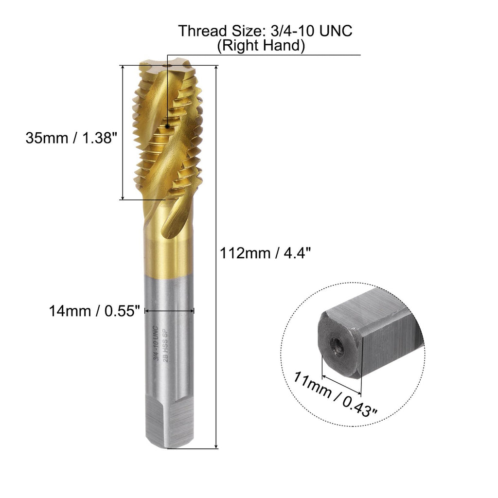 uxcell Spiral Flute Thread Taps, 3/4-10 UNC 2B Screw Threading Tap, Titanium Coated 6542 High Speed Steel Machine Tapping Tools for Machinist Repair