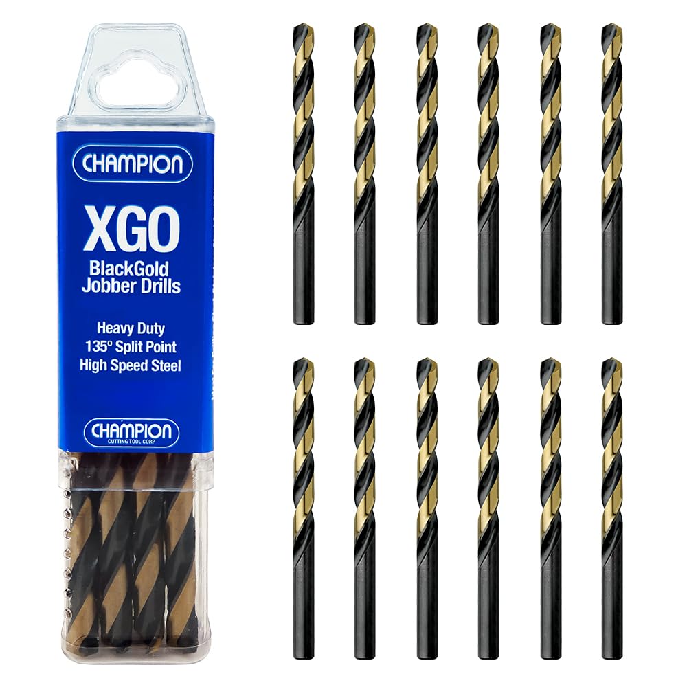 Champion Cutting Tool Heavy Duty BlackGold Jobber Drill Bits, 135 Degree Split Point: XGO-5/32 (12 pieces per pack)-MADE IN USA