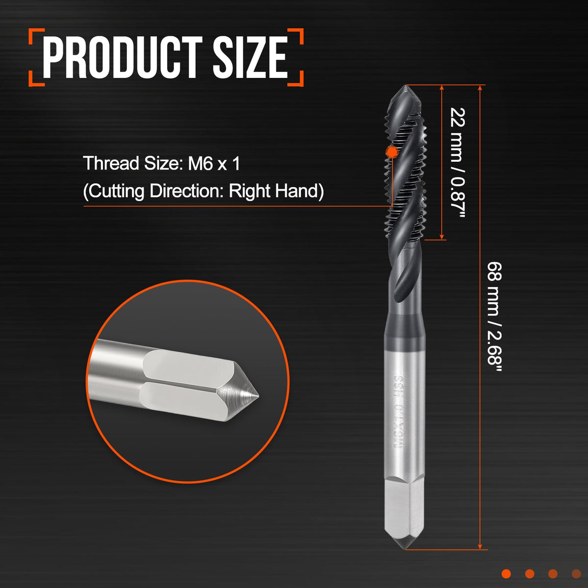 Workkyma Spiral Flute Tap M6 x 1 HSS M2 Titanium Carbon Nitride Coating