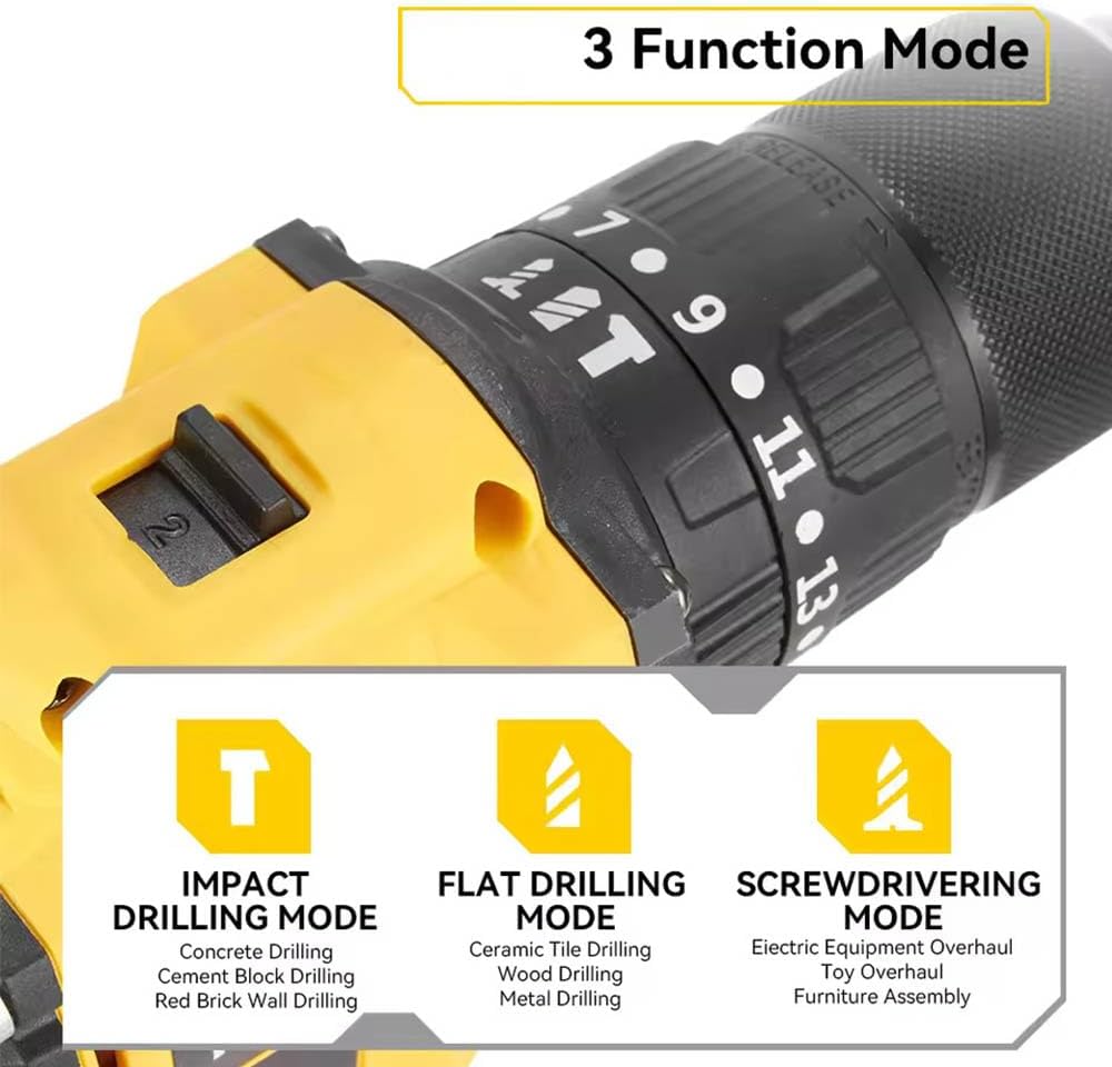 Brushless Drill Driver Compatible for Dewalt 20V Battery (No Battery), Cordless 2 Speed (0-450/1800RPM), 25+1 Torque, 3/8" Keyless Chuck for Home Repair