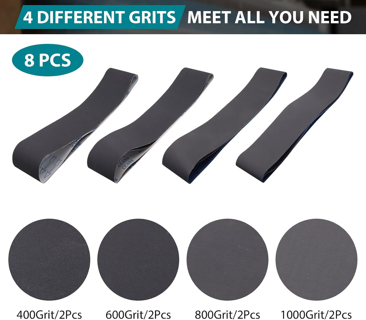 4x36 Inch Sanding Belts 400 600 800 1000 Grits, 8 Pack