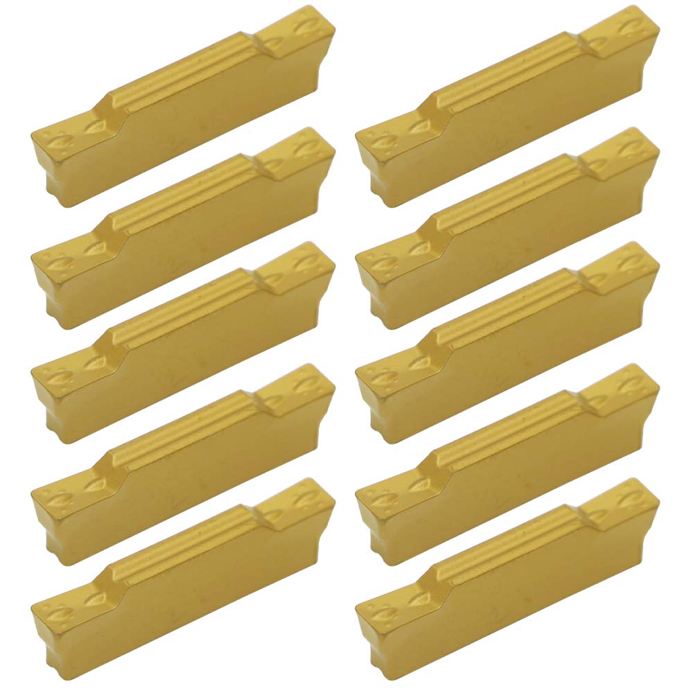 Indexable Carbide Grooving Inserts MGMN300-M (3mm) Tin Coated CNC Carbide Turning Inserts Lathe Inserts Cutters for MGEHR MGIVR Lathe Grooving Cut-Off Tool,Processing Steel,10 Pcs/Box