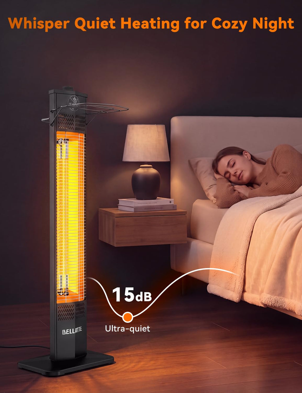 Patio Heater for Outdoor Use, 1500W 36-inch Infrared Electric Heater, Instant Heating, 3 Levels, Tip-Over & Overheat