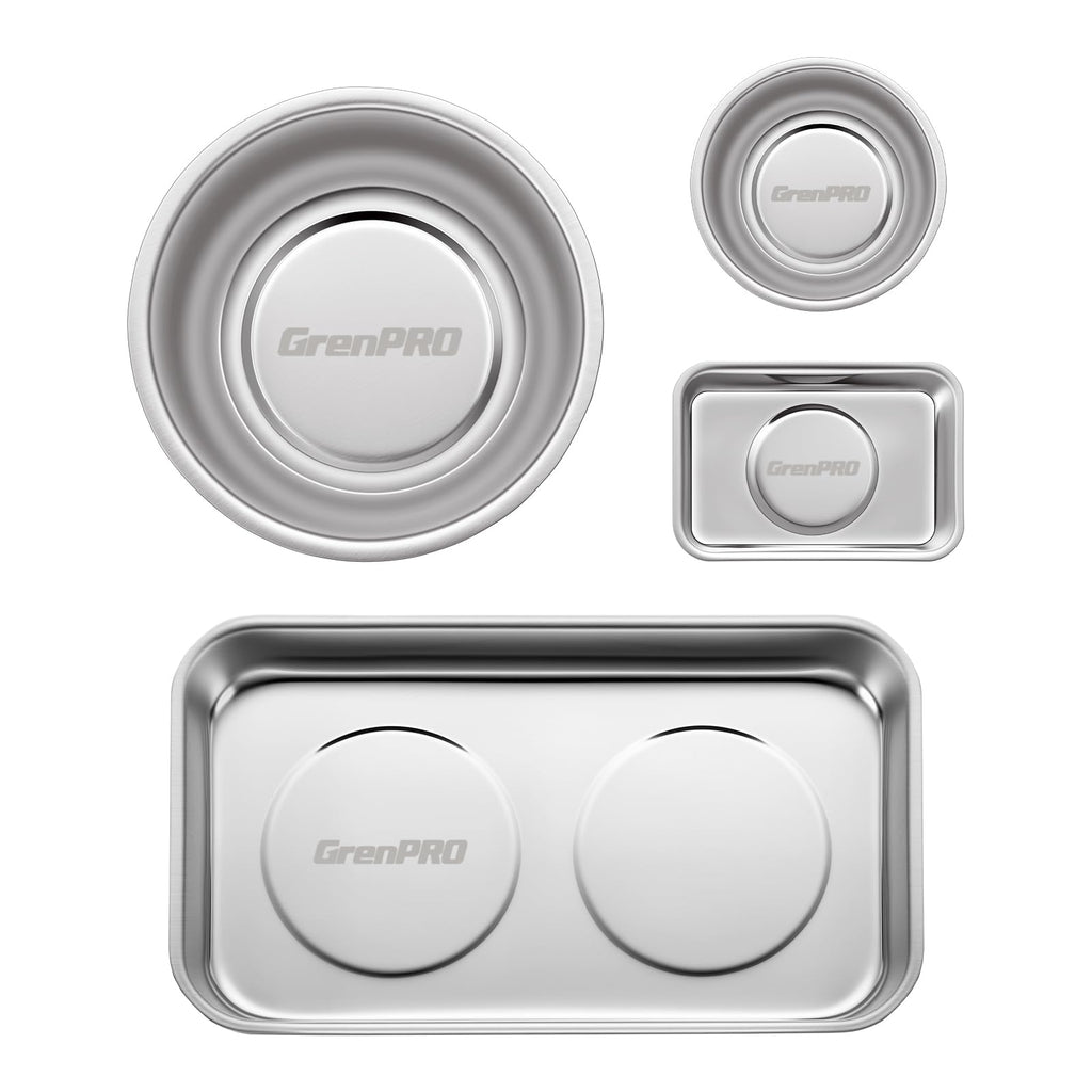 4-Pack Magnetic Parts Tray Set, Heavy-Duty 3"/6" Round & Square