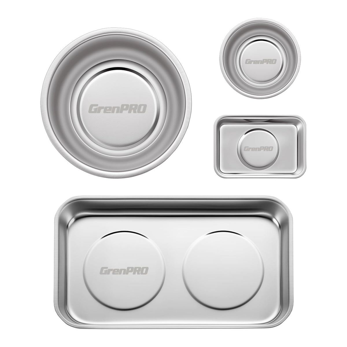 4-Pack Magnetic Parts Tray Set, Heavy-Duty 3"/6" Round & Square