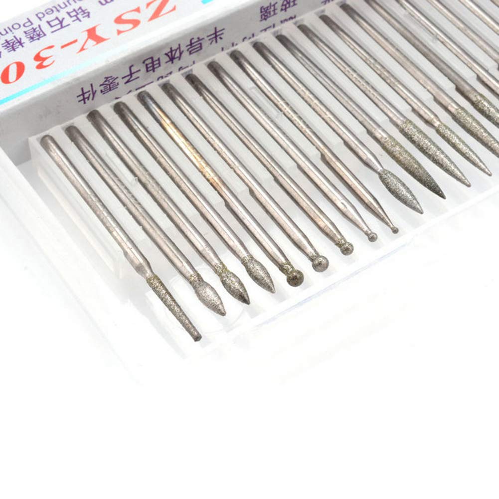Yakamoz 30Pcs Diamond Burr Set, 2.35mm Shank Titanium Rotary Tool Bits