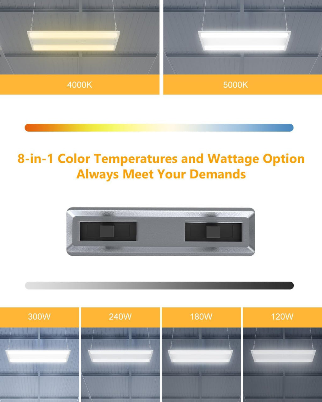 LED Linear High Bay Light 300W/240W/180W/120W&4000K/5000K Adjustable
