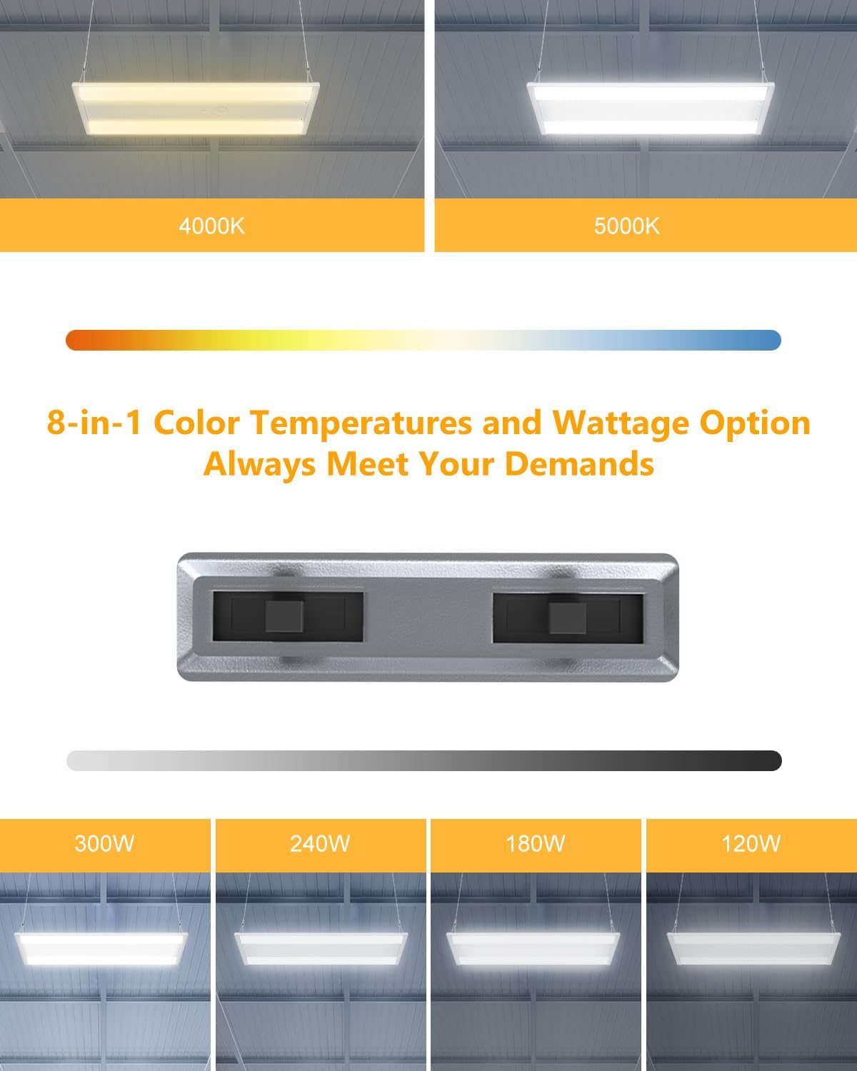 LED Linear High Bay Light 300W/240W/180W/120W&4000K/5000K Adjustable