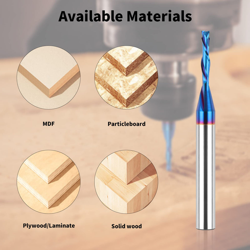 EANOSIC Spiral Router Bits Up Down Compression Bit 1/8 inch Cutting Diameter, 1/4 inch Shank Solid Carbide CNC End Mill with Nano Blue Coating for Wood Carving Engraving Grinding