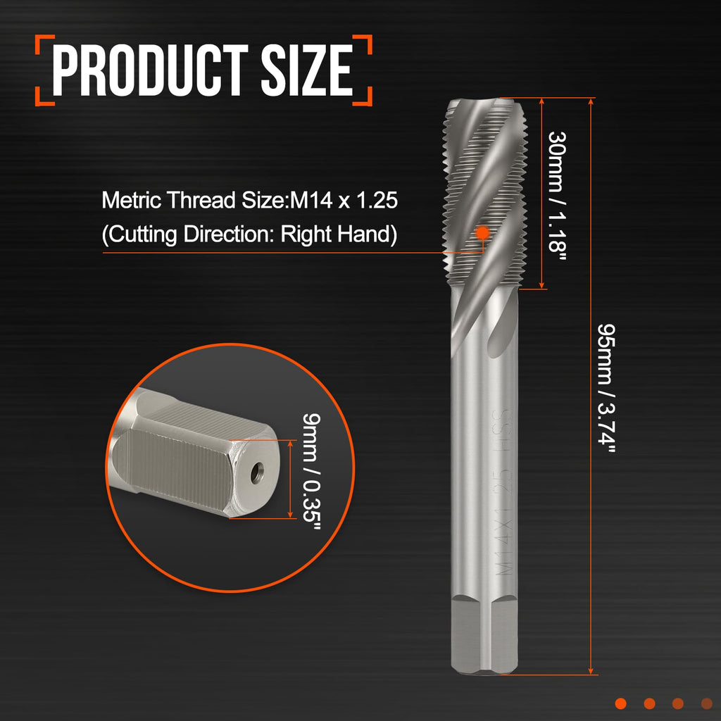 Workkyma M14 x 1.25 Spiral Flute Thread Tap M2 High Speed Steel Polished