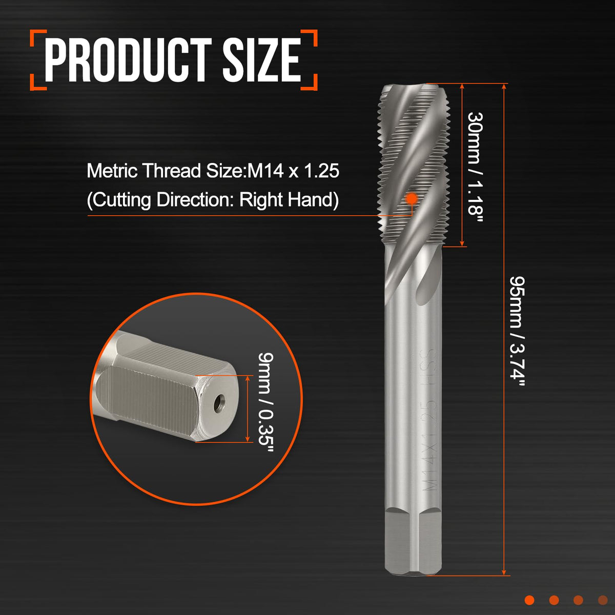 Workkyma M14 x 1.25 Spiral Flute Thread Tap M2 High Speed Steel Polished