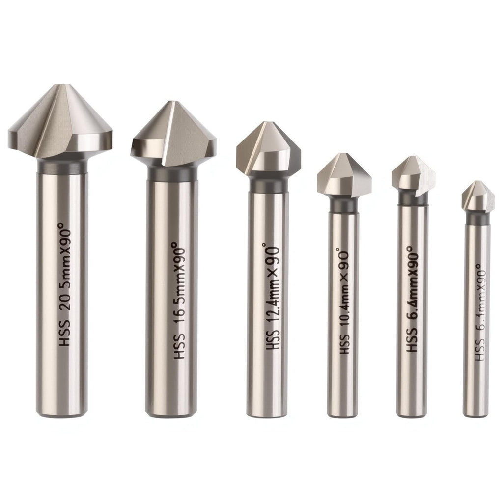 Countersink Drill Bit Set for Steel, 3 Flute 90 Degree HSS Chamfering Tool Bit for Metal Wood Woodworking Metal Working Tool Bit Set, Pack of 6pcs 1/4 1/2