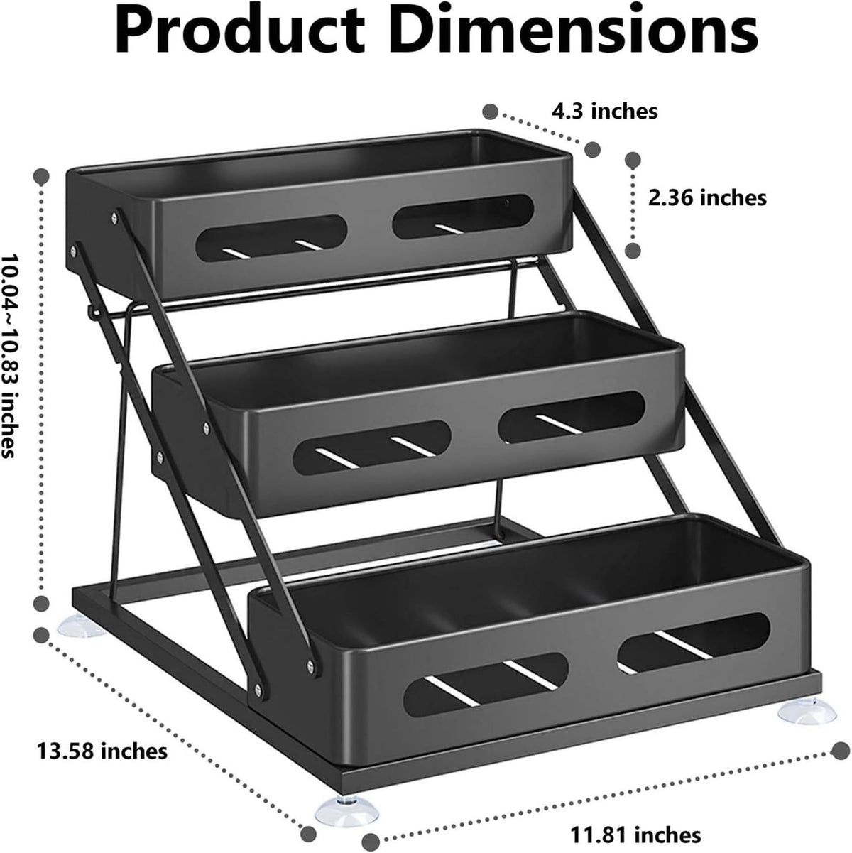 3 Tier Foldable Spice Rack, Black | Iron