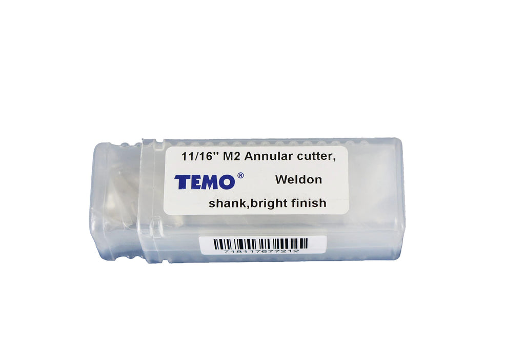TEMO 11/16" M2 Premium Annular Cutter with Weldon Shank, 1" Depth of Cut