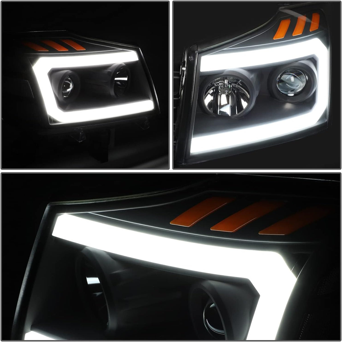 DNA MOTORING HL-HPL-NARN04-BK-CL1 Clear Lens Reflector Headlights Compatible with 04-15 Nissan Titan 05-07 Armada 3D LED Running Light Bar Amber Turn Signal