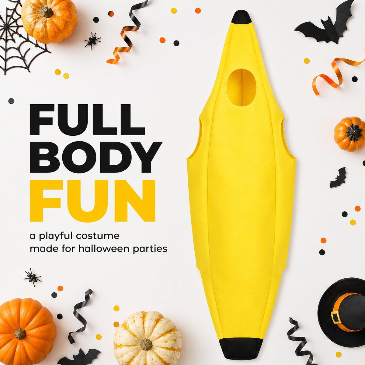 Small Banana Costume Set for Halloween Costume Man Women Dress Up Parties Cosplay Theater and Outdoor Event (54" L x