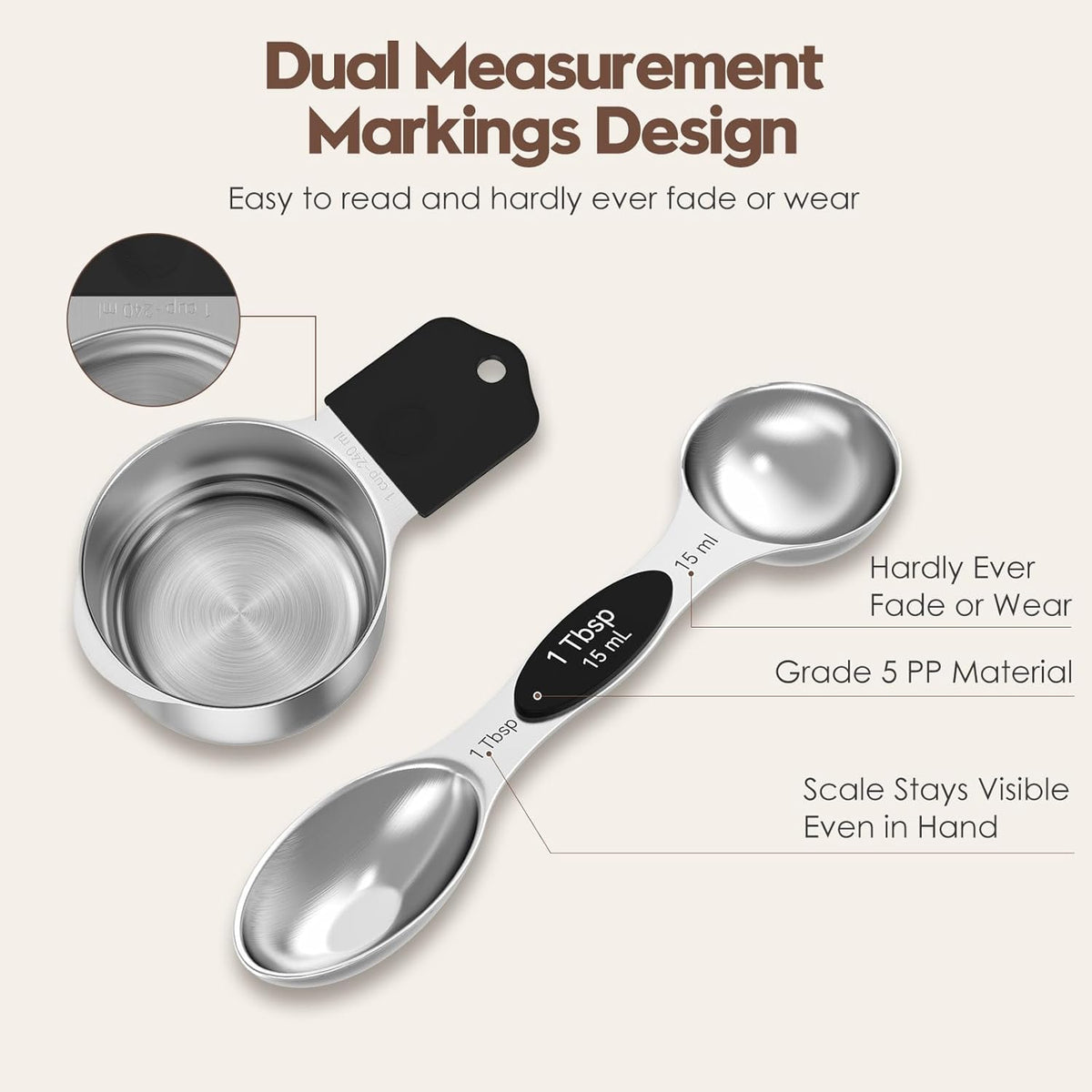 Magnetic Measuring Cups and Spoons Set – 304 Stainless Steel | Dual-sided Design | 15-Piece with Leveler | N52