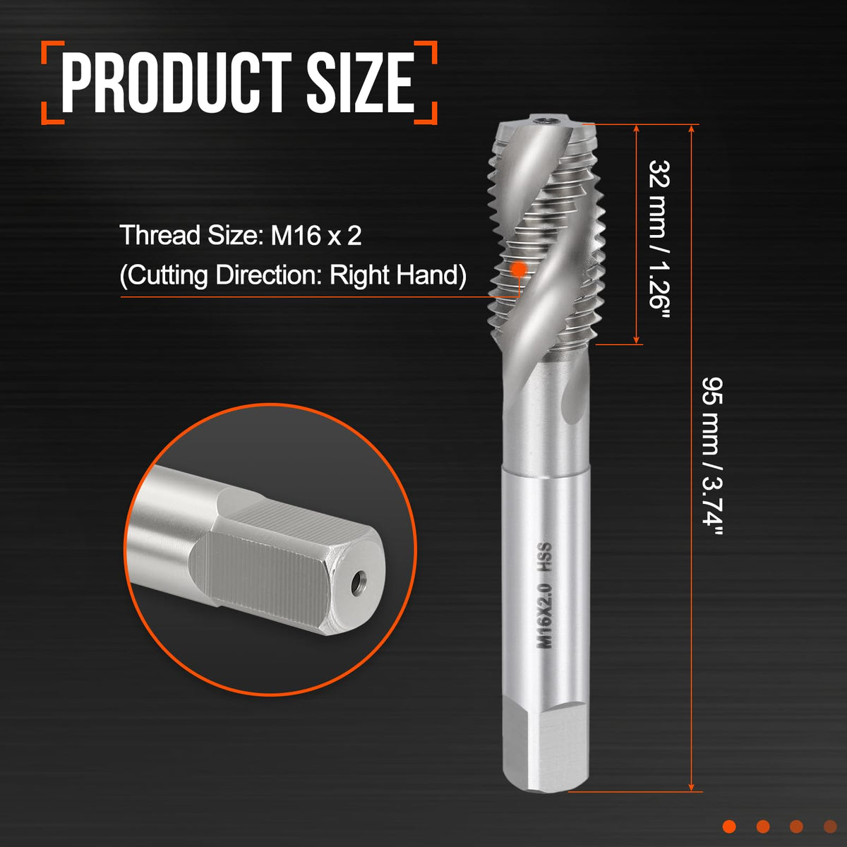 Workkyma M16 x 2 Spiral Flute Thread Tap M2 High Speed Steel Polished
