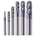 6Pcs 1/16"-3/8" 4 Flute Solid Carbide Ball Nose End Mills Set, AlTiN Coated