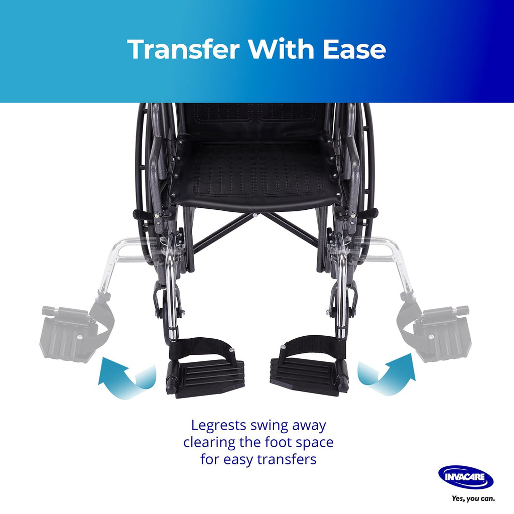 Invacare Wheelchair Legrest with Heel Loops & Swing-Away Design, Adjustable Footrest Length and Flip-Up Composite Footplate, Easy-to-Install, Compatible with Most US Wheelchairs & Transport Chairs