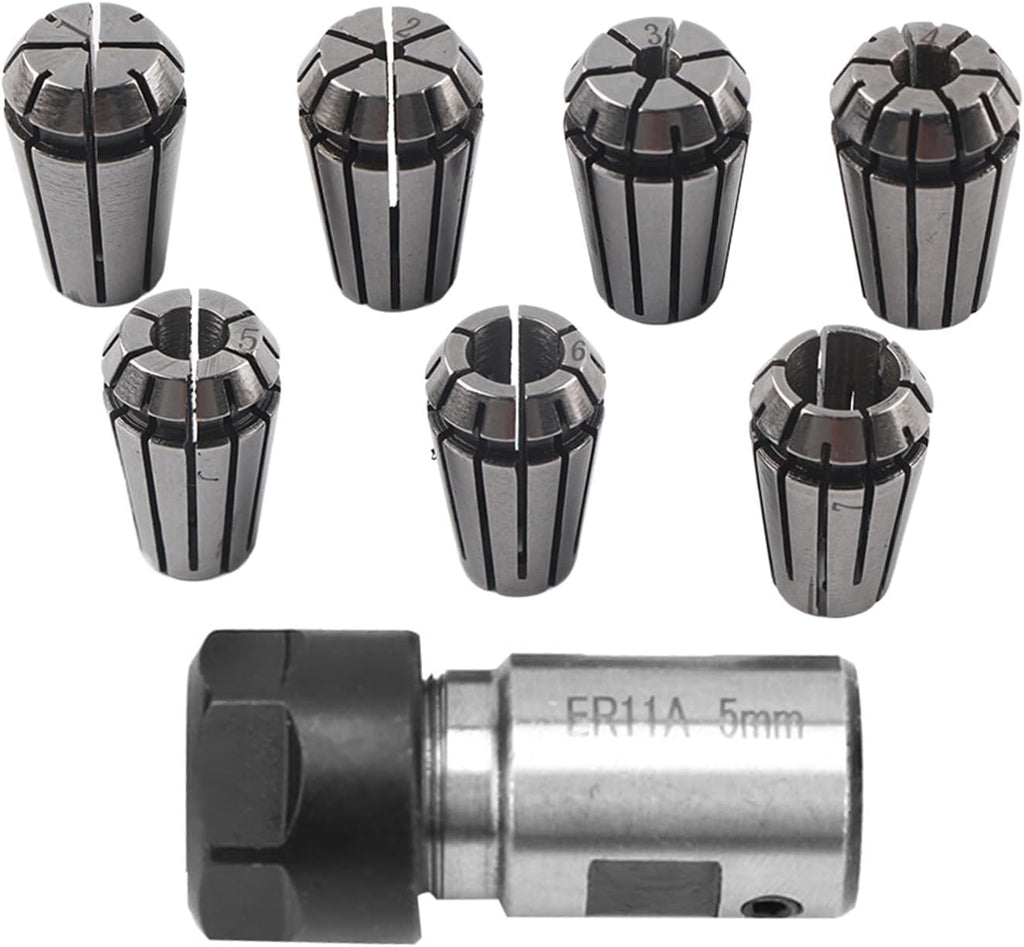 7PCS ER11 Collet Set, 1-7mm Spring Collet Set with 5mm Motor Shaft Holder Milling Extension Rod for CNC Engraving Machine and Milling Lathe Tool