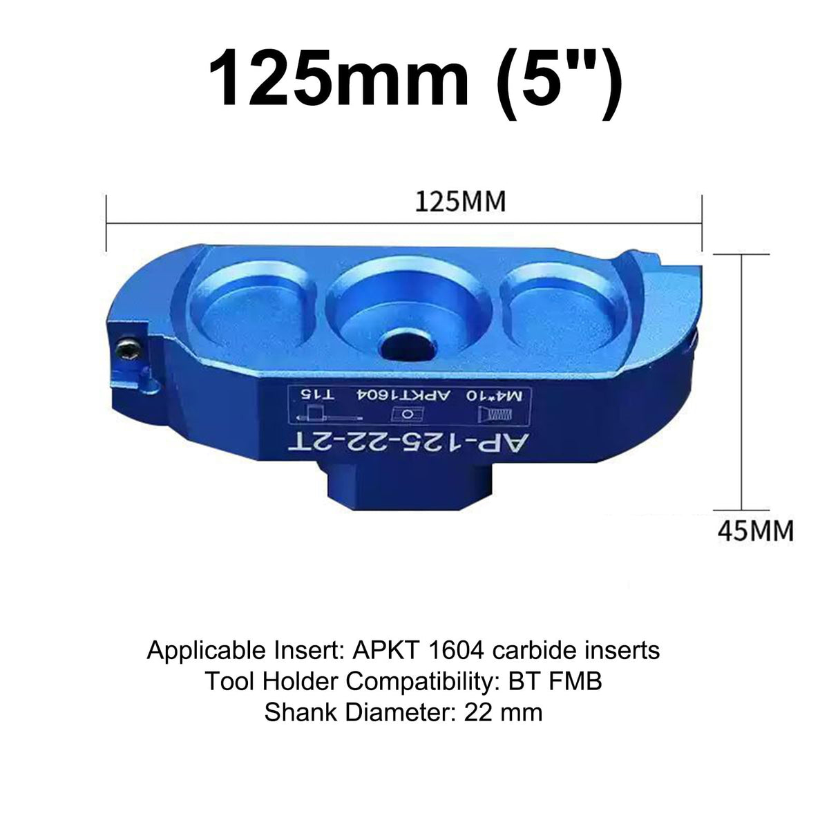HeeHoo 125mm 90 Degree Dual-Insert Aluminum Fly Cutter for CNC Face Milling
