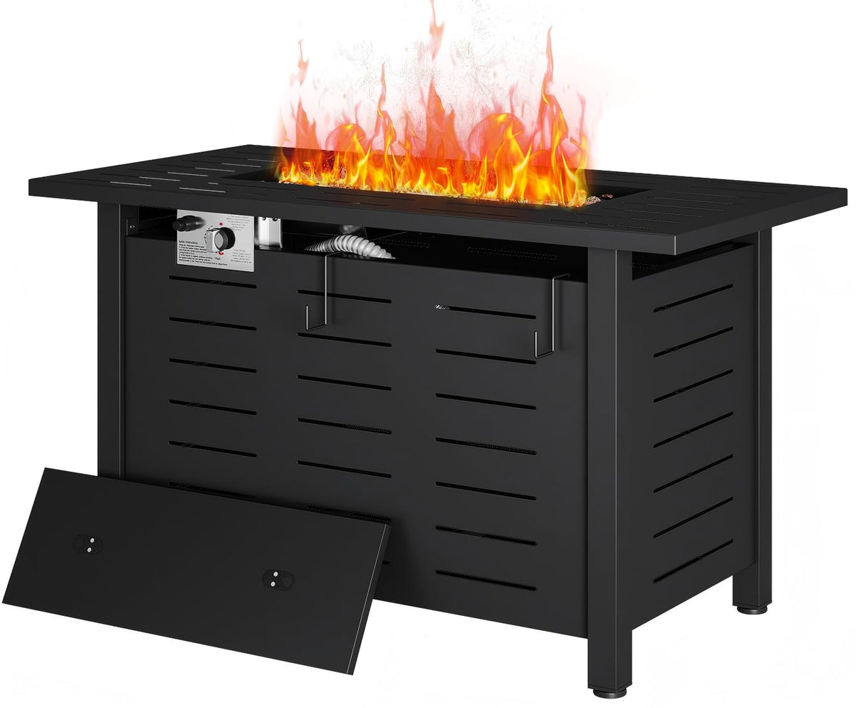 41 Inch Propane Fire Pit Table–50,000 BTU Gas Outdoor Fire Pit Table with Removable Lid & Lava Rocks, Rectangle