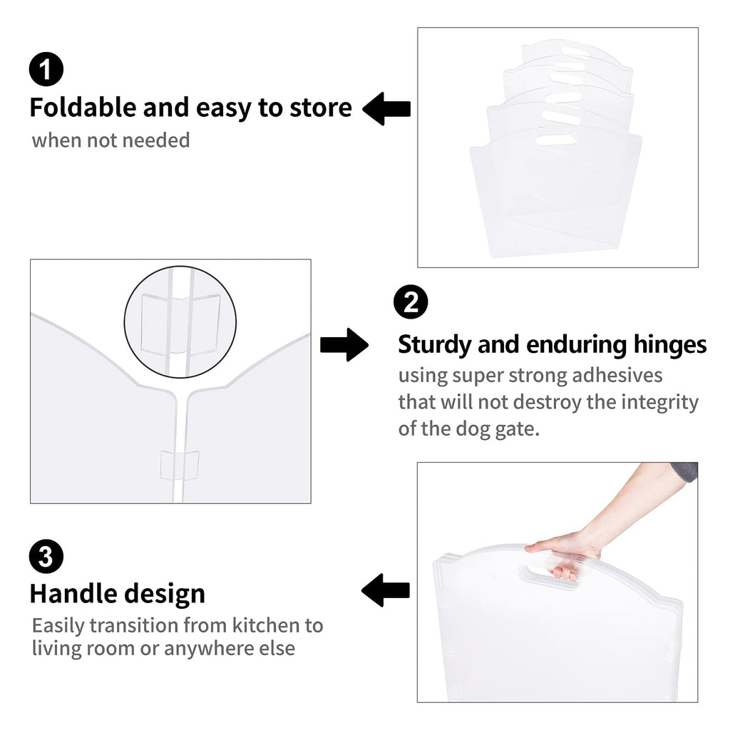 6-Panel Clear Acrylic Freestanding Indoor Pet Barrier Gate with Modern Folding Frame for Wide Doorways, Hallways & Stairs
