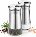 Salt and Pepper Shaker Set, Stainless Steel & Glass Spice Shakers, Adjustable Pour Holes, Refillable Salt & Pepper