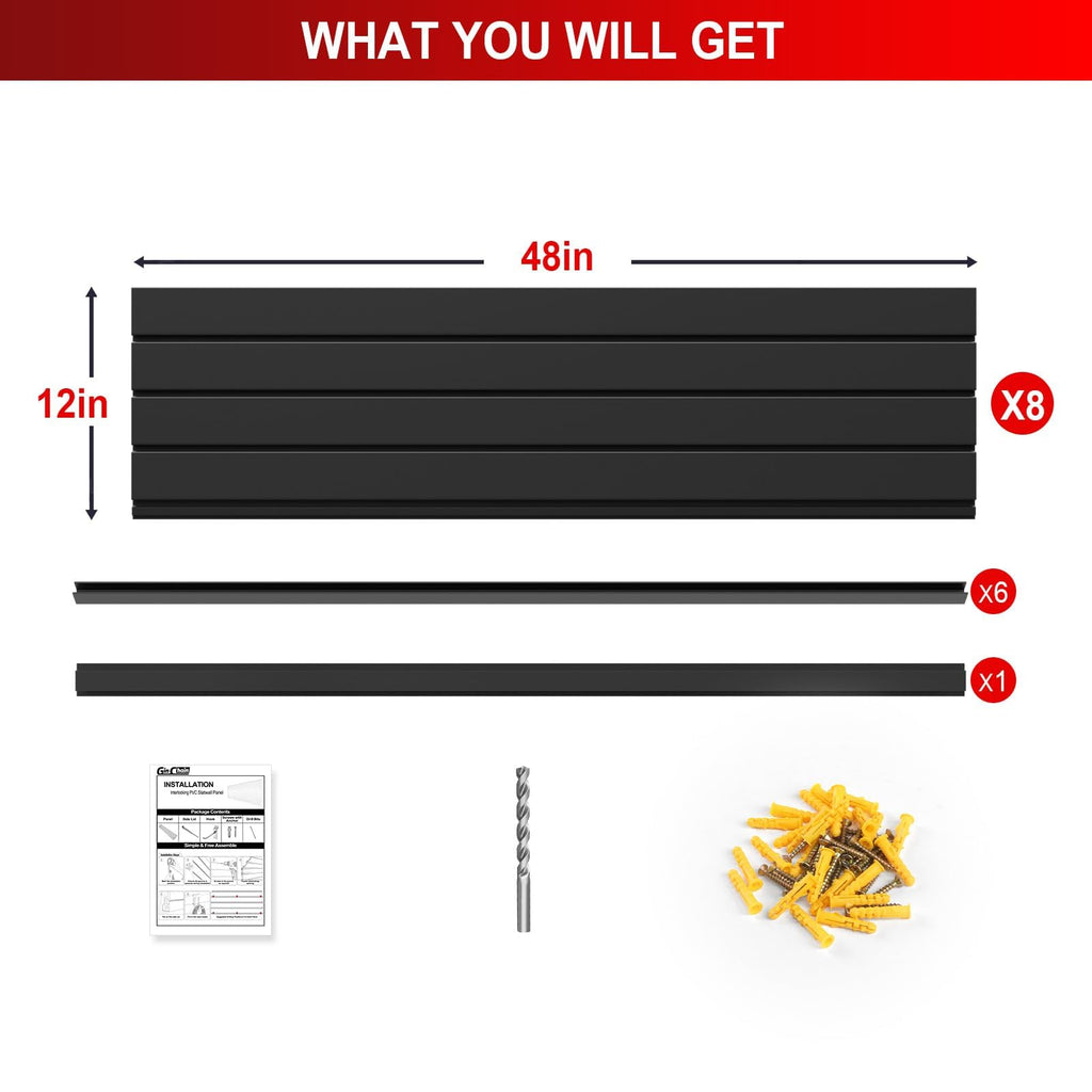 4 x 8 ft PVC Slatwall Panels for Garage Wall Organizer, Black