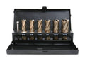 Accusize Industrial Tools 9/16" to 15/16", 7 Pc M35(H.S.S. Plus 5% Cobalt) Annular Cutter Set, 3/4'' Weldon Shank, 1'' Cutting, a Pilot, AC01-1000