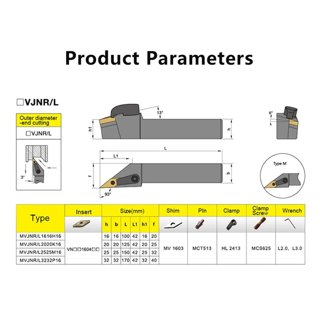 Indexable Carbide Turning Inserts 1PCS MVJNR2020K16 External Turning Tool Bar Holder Cutting Cutter