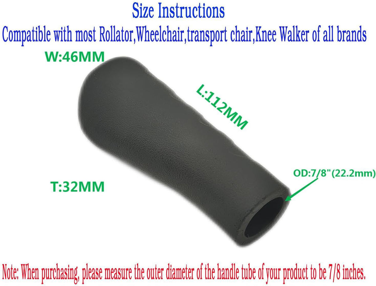 Rollator Hand Grip,Wheelchair Hand Grip,Transport Chair Hand Grip,Knee Walker Hand Grip.Universal Replacement Parts,Ergonomic Design Makes,Surface Anti-Slip Texture,Excellent Comfort(1Pr,Black)