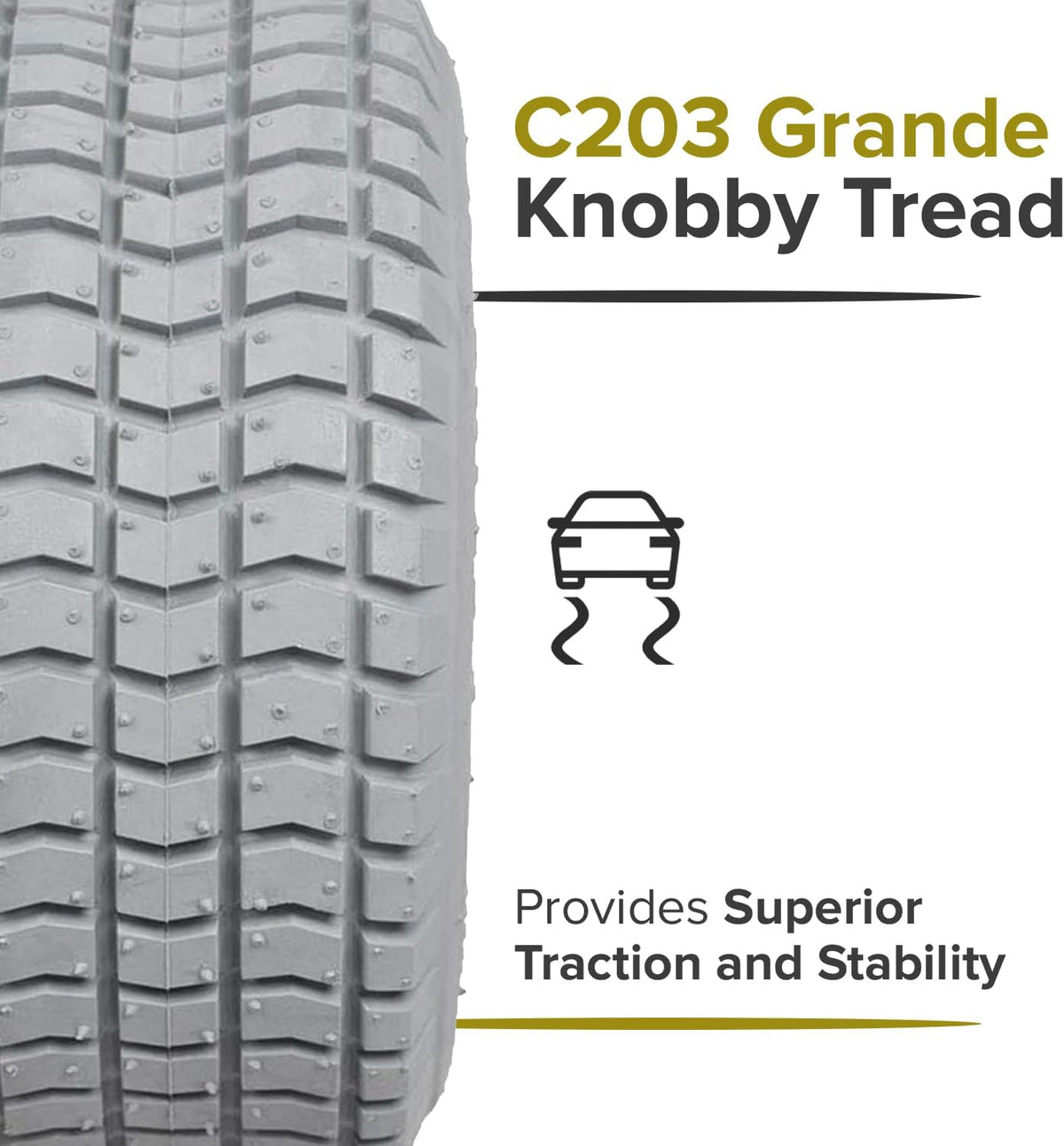 AlveyTech 9x3.50-4 Pneumatic Mobility Tire with Grande Knobby C203 Tread - Replacement Power Chair and Scooter Tires for Hoveround MPV 4/5, Ranger Solo, Shoprider Streamer, and Heartway (TAGRP265076)