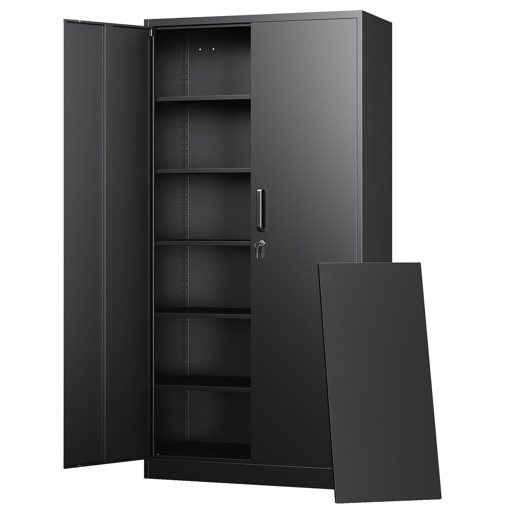 Metal Storage Cabinets with Lock Doors,Tall Locker Organizer Steel Garage Cabinets, 5 Adjustable Layers Shelves for