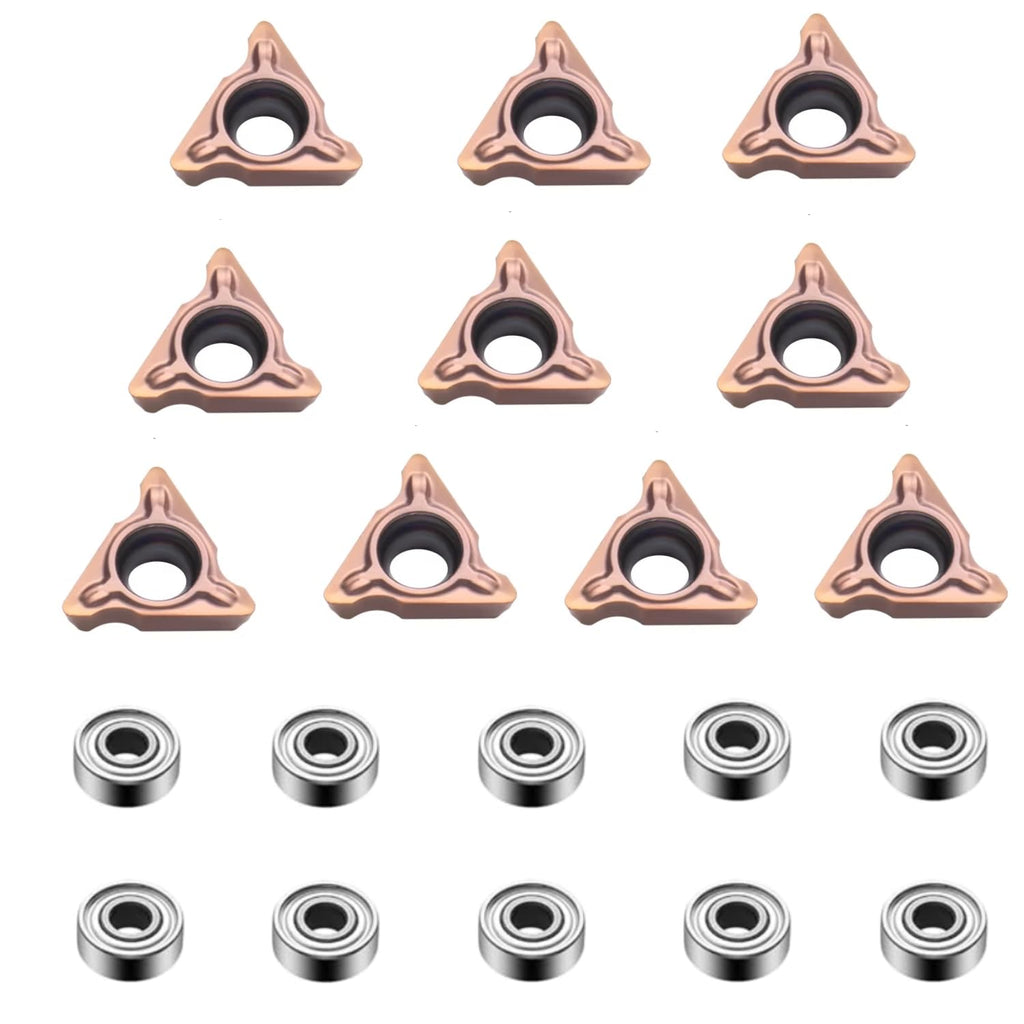 10Pcs Carbide Turning Indexable Inserts for Air Chamfer Tool, Pneumatic Chamfering Machine Tungsten Steel Blade,Lather Turning Tool with 10Pcs Bearings (R Angle Blade)