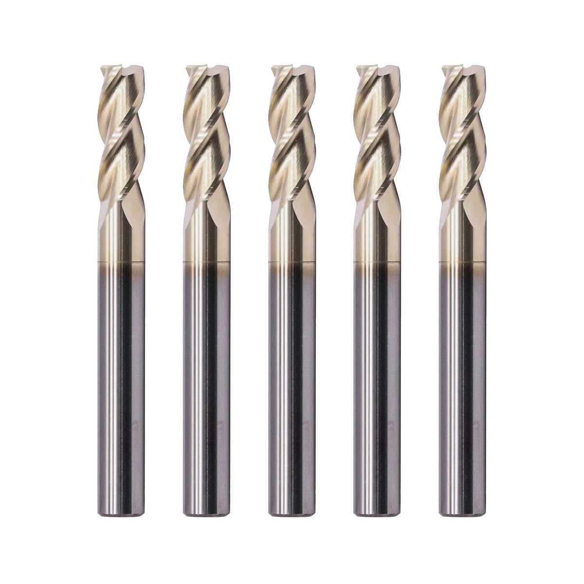 NZ 3 Flute 1/4" Solid Carbide Square End Mill ZrN Coated, 5Pcs