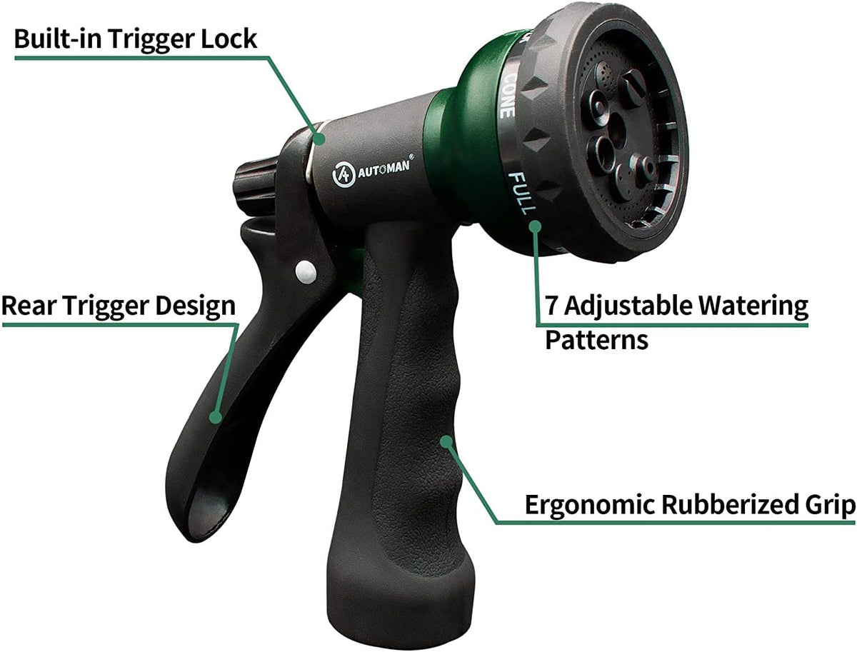 Garden Hose Nozzle 2PK, ABS Water Spray Nozzle with 7 Adjustable Patterns, Slip Resistant for Watering Plants, Lawn