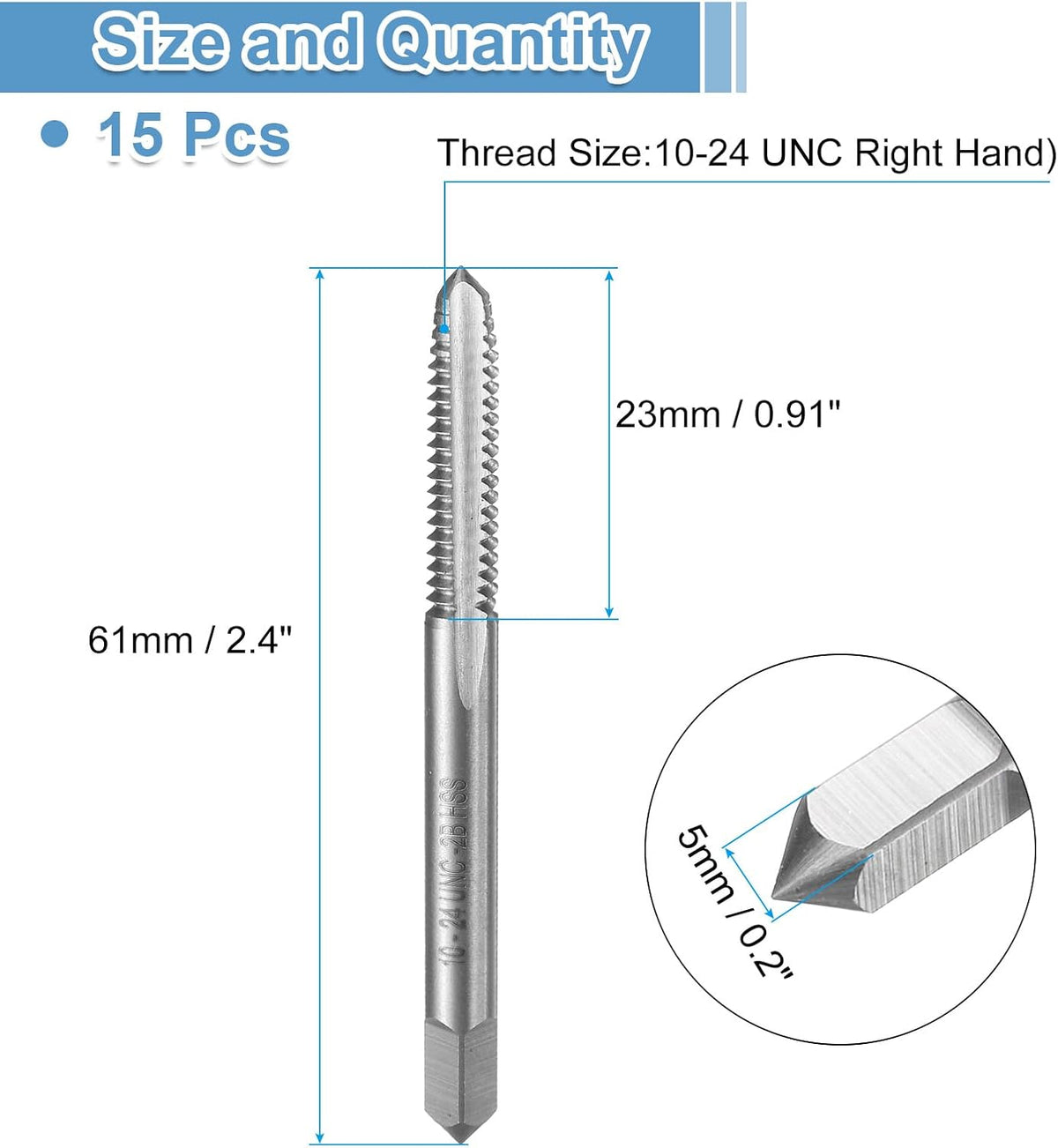 uxcell 15pcs Straight Flute Thread Tap, 10-24 UNC Screw Threading Tapping Tool Thread Milling Machine Taps, High-Speed Steel 6542 (HSS 6542)